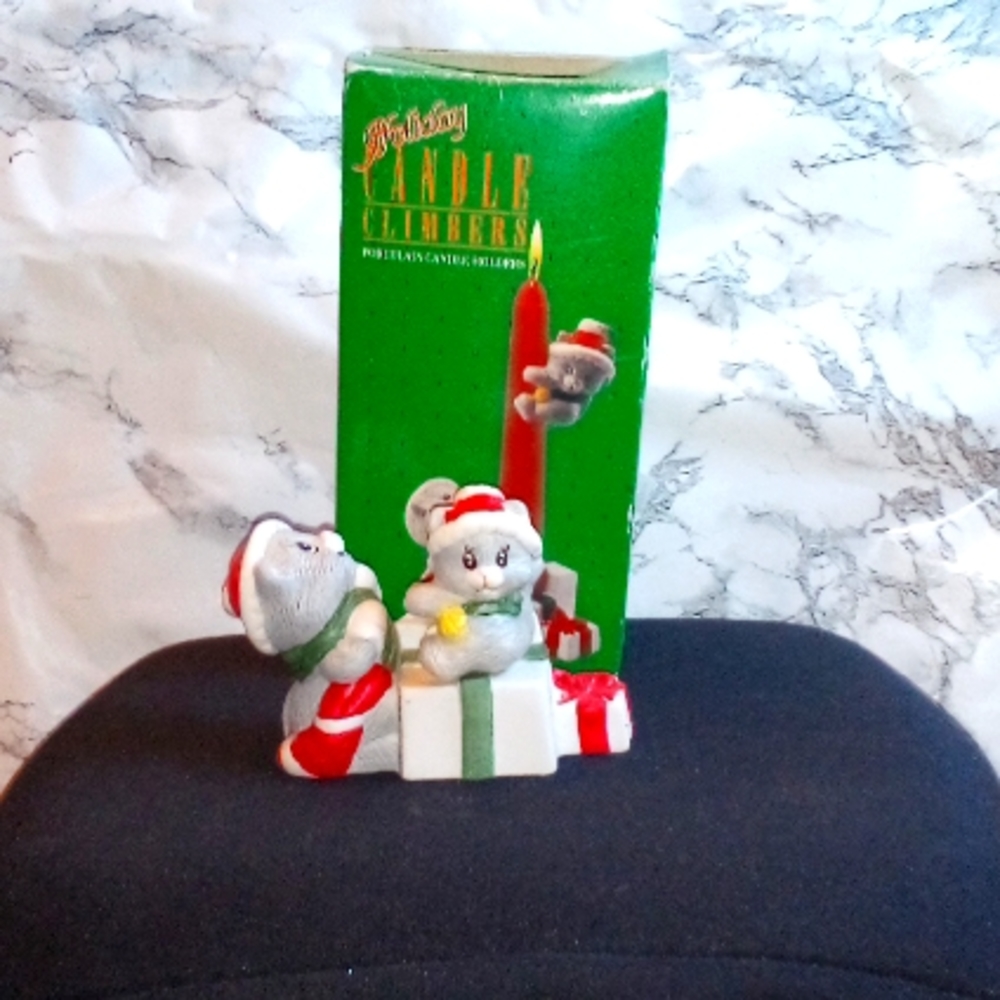 Vintage Holiday Cats Candle Climber Porcelain Candle Holder by Giftco